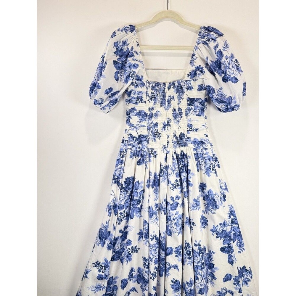 Abercrombie Fitch Midi Dress Blue Emerson Poplin Floral Puffed Pleated Boho XS - Picture 8 of 12
